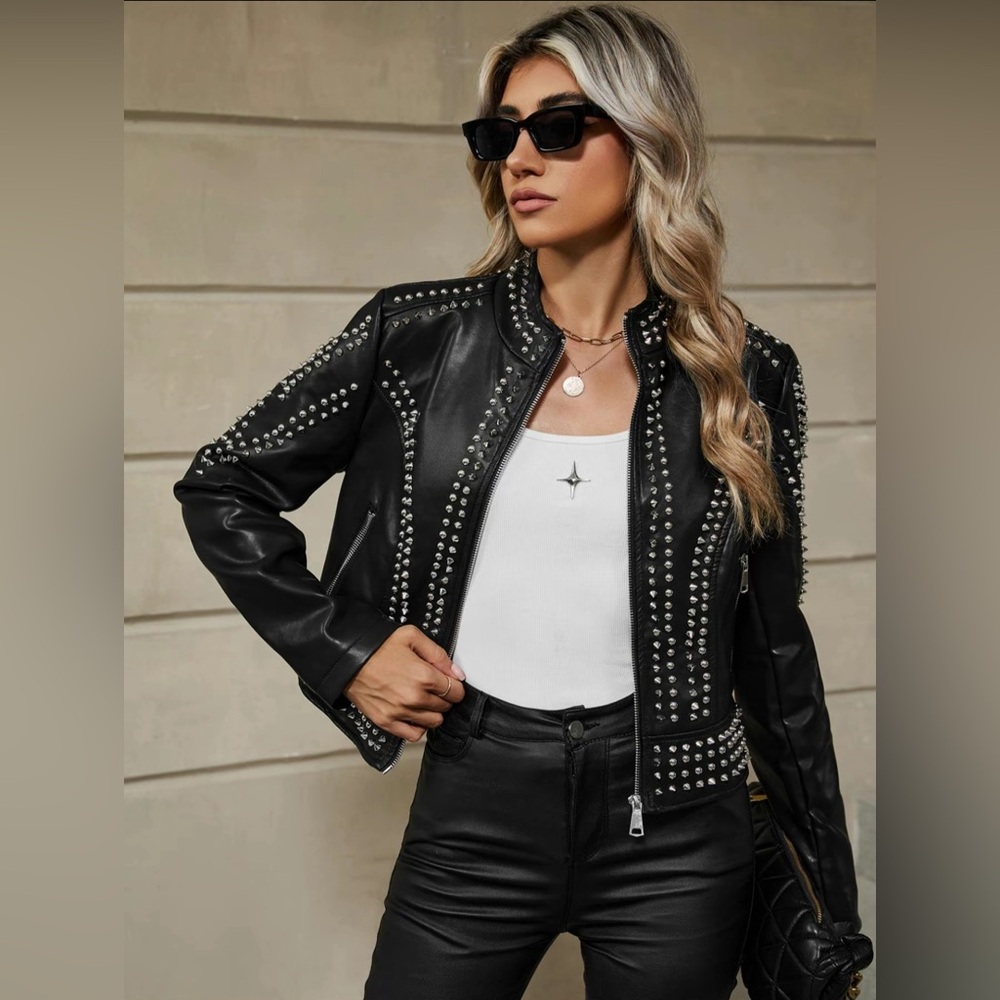 Black Studded Faux Leather Jacket NWT